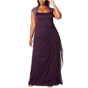 NWT Xscape Women’s Ruched Evening Gown, Elegant Purple Maxi Dress, Size 16